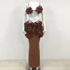 Trending 2025 Latest Arrival Sexy Dark Brown Bandage Dresses 3D Flower Top Floral Maxi Dress Gown Two Piece Set