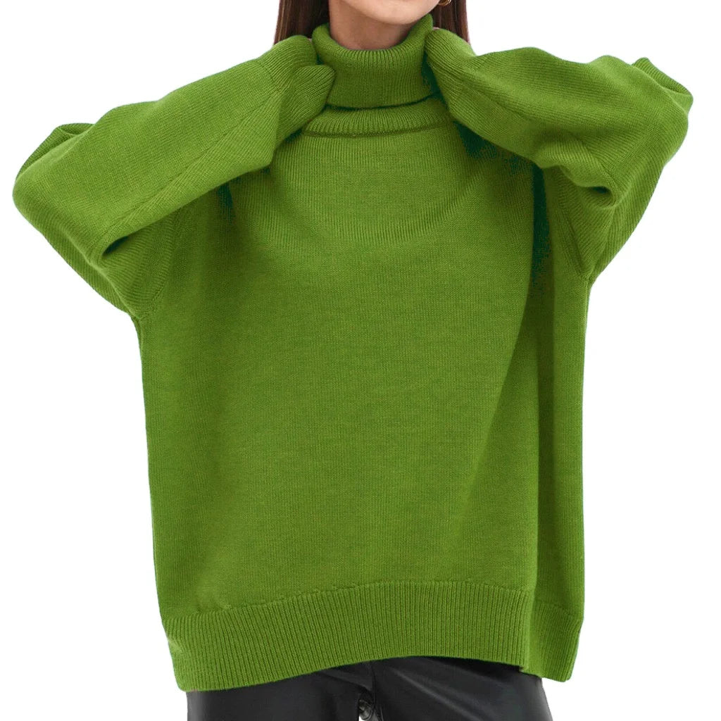 2025 Hot Selling Europe and the United Style New Solid Color Turtleneck Sweater Autumn and Winter Loose Sweater Top Women