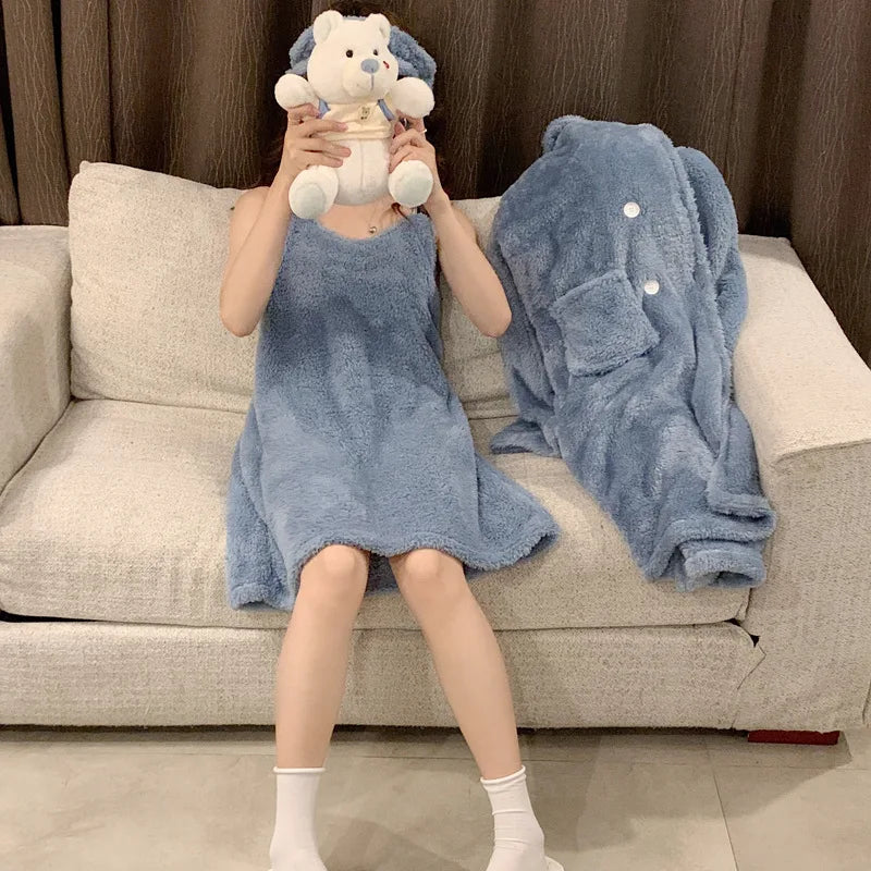 Good Quality Solid Color Warm Pajama Women's Flannel Sleepwear Women Winter Sleepwear Pajama 4 Pieces Suit