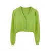 Korea Design Fashion Women's Sweet Style Sweater High Waist Long-sleeve V-neck Knitting Buttons Cardigan