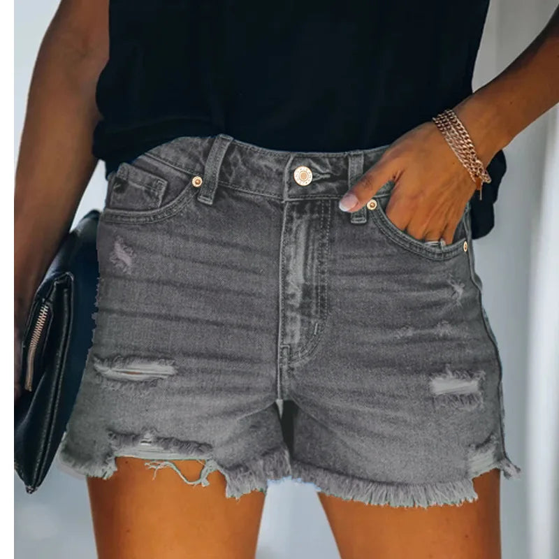 Women's Summer Shorts Washed Cotton Temperament Casual Ordinary Light-colored Straight-leg Pants Mid-waist Denim Jeans