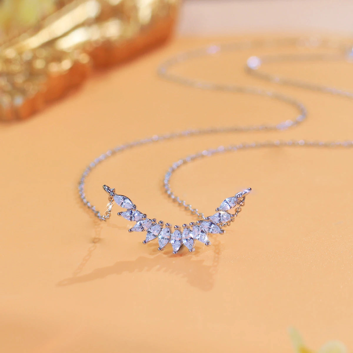 Fine Jewelry S925 Sterling Silver White Marquise Cut Cubic Zirconia Arc Pendant Necklace for Women Lady Valentine's Day Gifts