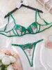 Sexy Underwear Green Flower Embroidery Two Piece Set Bra with G-Thong Lingerie Valentine's Day Underwear for Girls