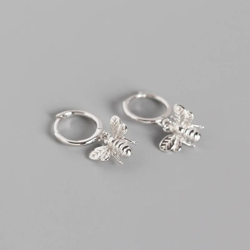 New Fashion 925 Sterling Silver Plain Dangling Animal Bee Shape Insects 18k Gold Plated Hoop Earrings for Women