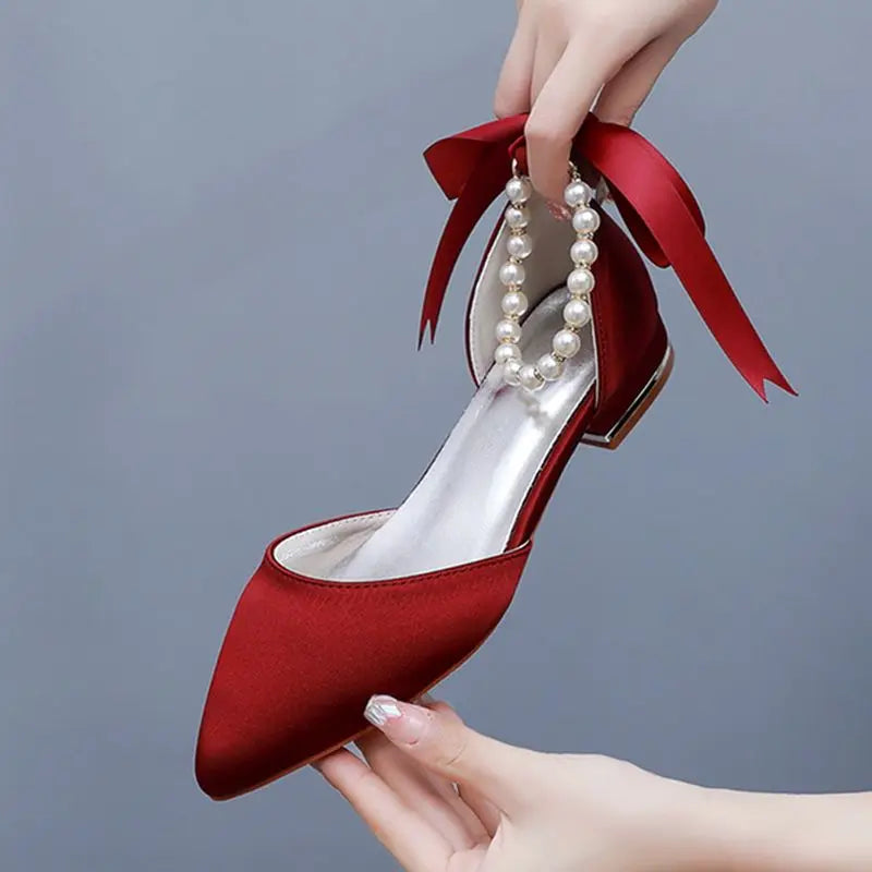 High Quality Woman Shoes Pointed Female Pearl Shoes Office Ladies Pump Flat Shoes for Women