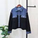 2025 Autumn Winter New Spliced Denim Knitted Cardigan Short Korean Version Loose and Versatile Design Sweater Jacket