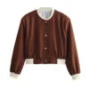 2025 Women's Double Pockets Clash Color Biker Pilot Jacket Coat Tops