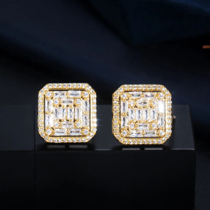 New Fashion Gorgeous Fancy Cubic Zirconia Big Square Stud Earring for Women White Gold Plated Wedding Bouquet Jewelry