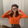 Korea Design Fashion Women's Sweet Style Sweater High Waist Long-sleeve V-neck Knitting Buttons Cardigan
