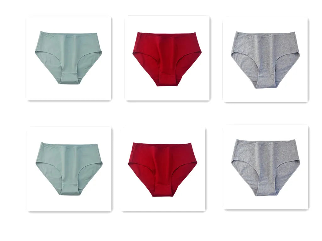 6Pcs/Set Cotton Panties Women High Waist Briefs Breathable Seamless Underwear Solid Color Soft Panty M-2XL Underpants Intimates