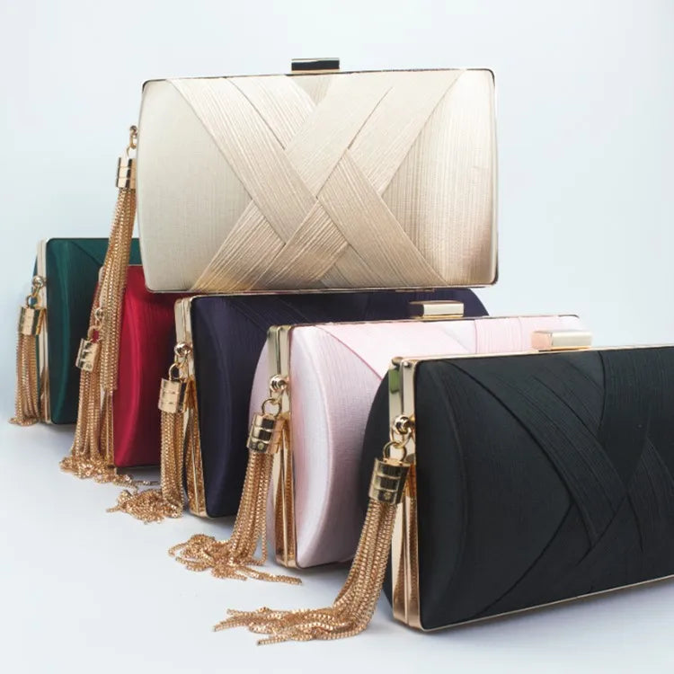 New Women Lady Evening Party Tassels Handbag Retro Bride Simple Small Cloth Elegant Dress Cocktail Bag Handbag