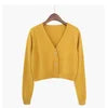 Korea Design Fashion Women's Sweet Style Sweater High Waist Long-sleeve V-neck Knitting Buttons Cardigan