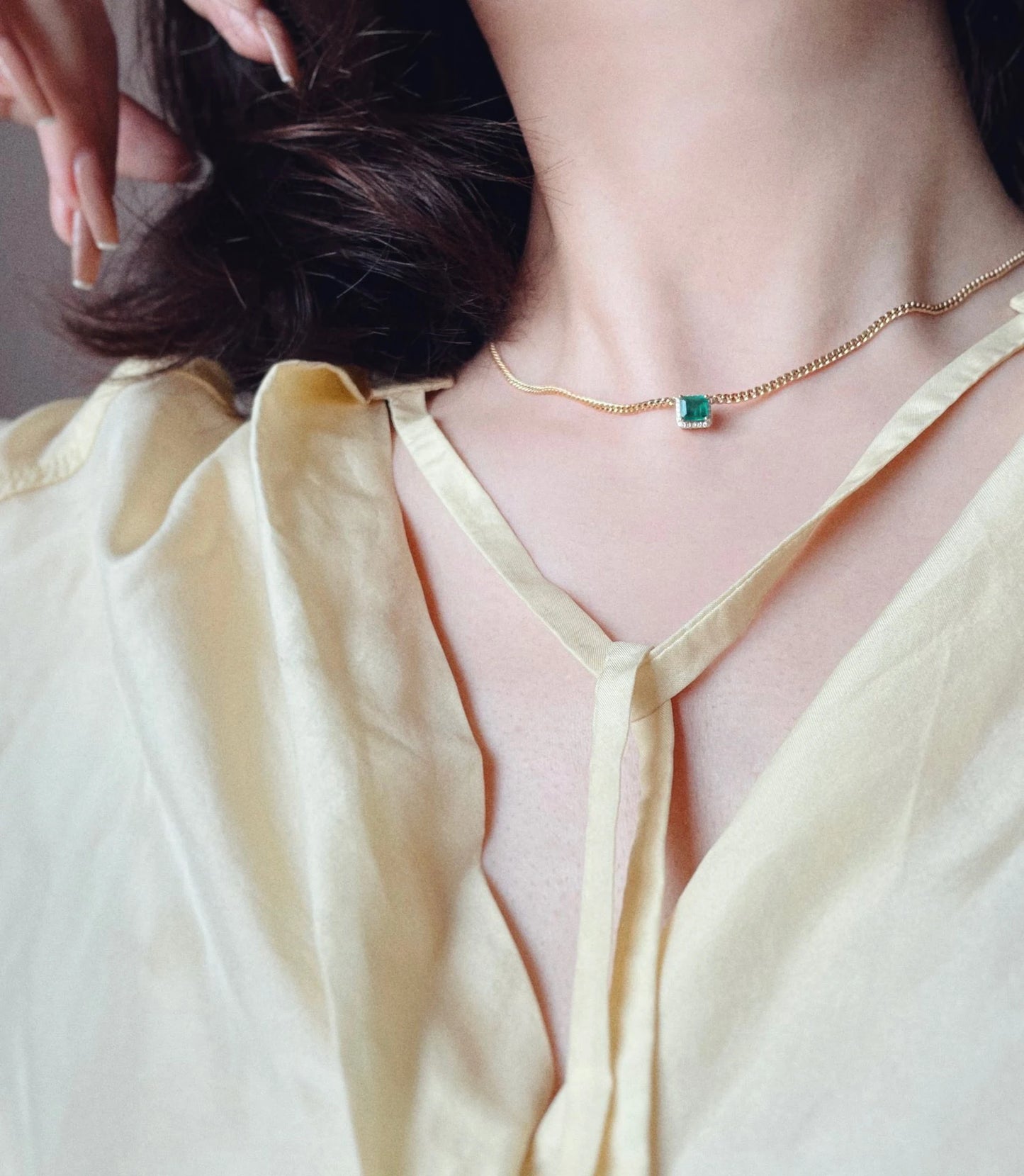 2025 Elegant 18K Solid Yellow Gold Green Natural Emerald Diamond Gemstone Pendant Necklace Fine Jewelry for Women Girl for Gift