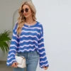 2025 Sweaters for Women O Neck Striped Long Sleeve Pullover Sweater Loose Oversized Fashion Knitted Sweater
