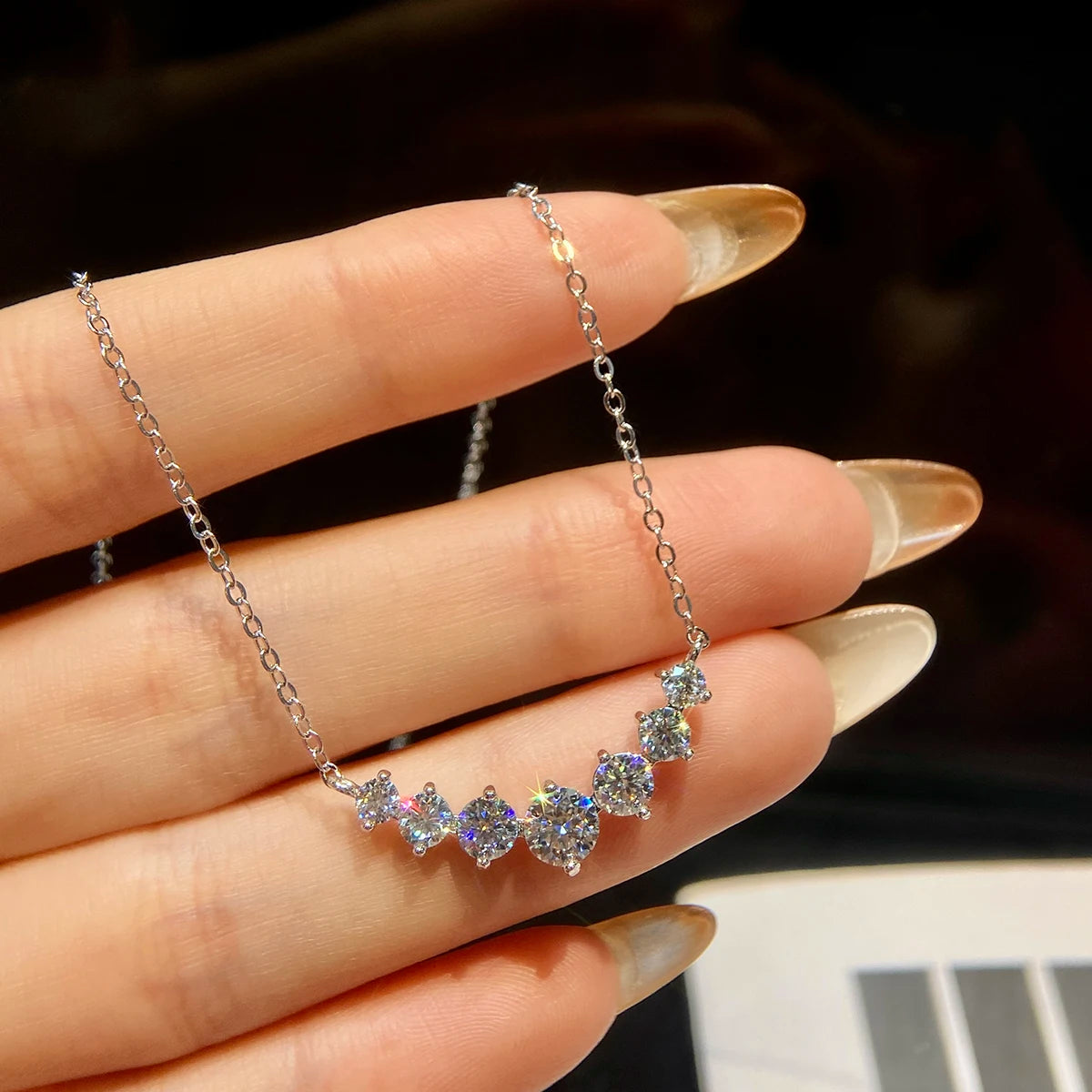 925 Silver Gold Plated GRA Eternity 0.5ct 7 VVS D Color Moissanite Diamond Stone Necklace Chain Engagement Women Fine Jewelry