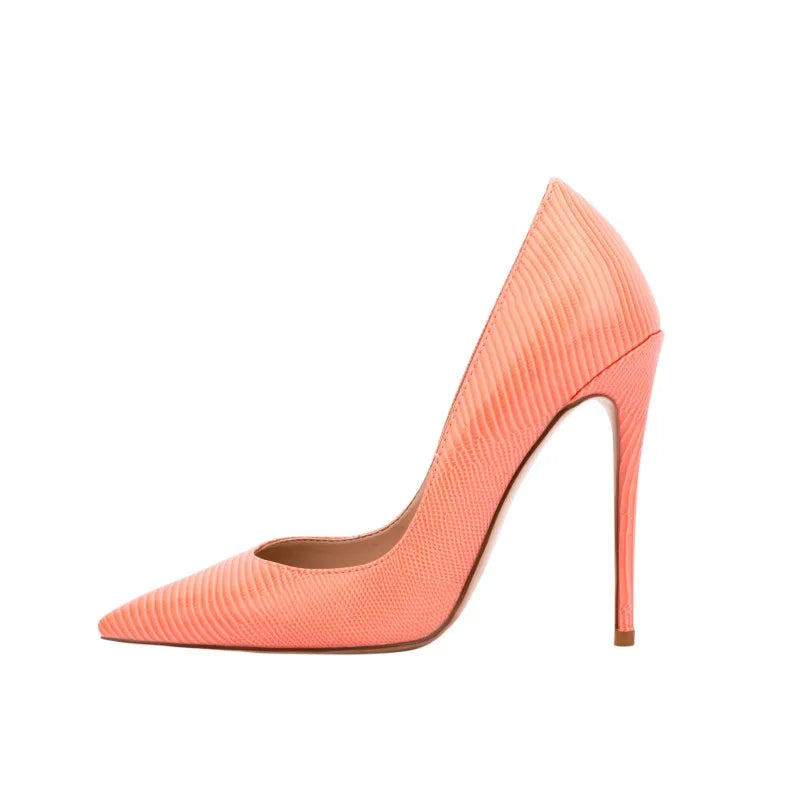 Women Lizard Print Shoes Pointy Toe 12cm Classic Heels Ladies Shallow