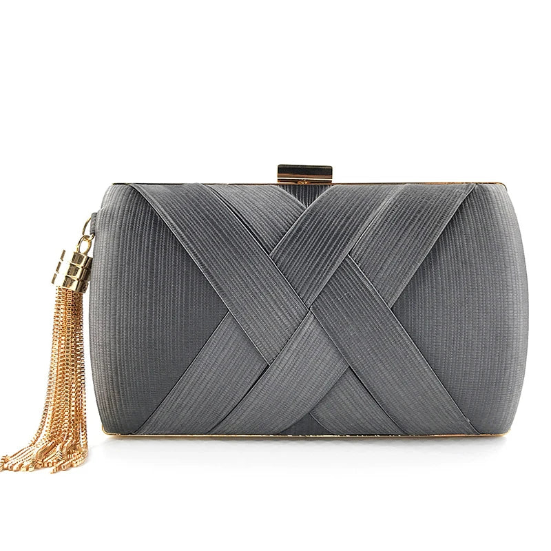 New Women Lady Evening Party Tassels Handbag Retro Bride Simple Small Cloth Elegant Dress Cocktail Bag Handbag