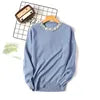 New Autumn Winter Beaded Pullover Sweater Women's Round Neck Long-sleeved Sweater Loose Thin Sweater