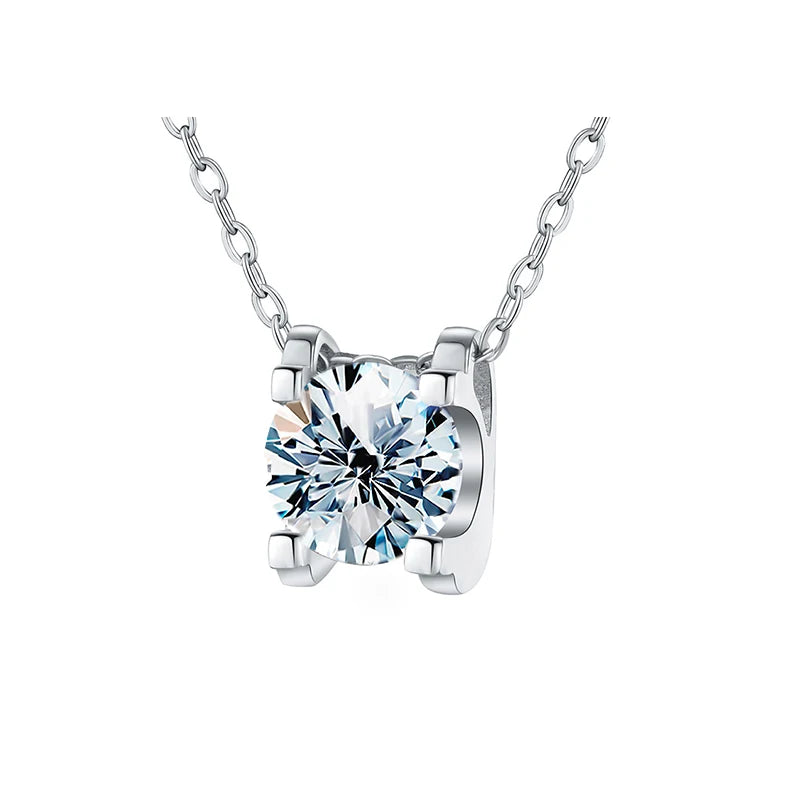 Luxury Jewelry Brilliant Cut Diamond Moissanite Necklaces White Rose Gold Real 925 Silver Chain 1ct for Women Wedding