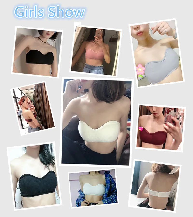 Strapless Tube Top Women Cropped Top Invisible Non-wire Bra Seamless Underwear Sexy Lingerie Cotton Bandeau Bra Removable Pads
