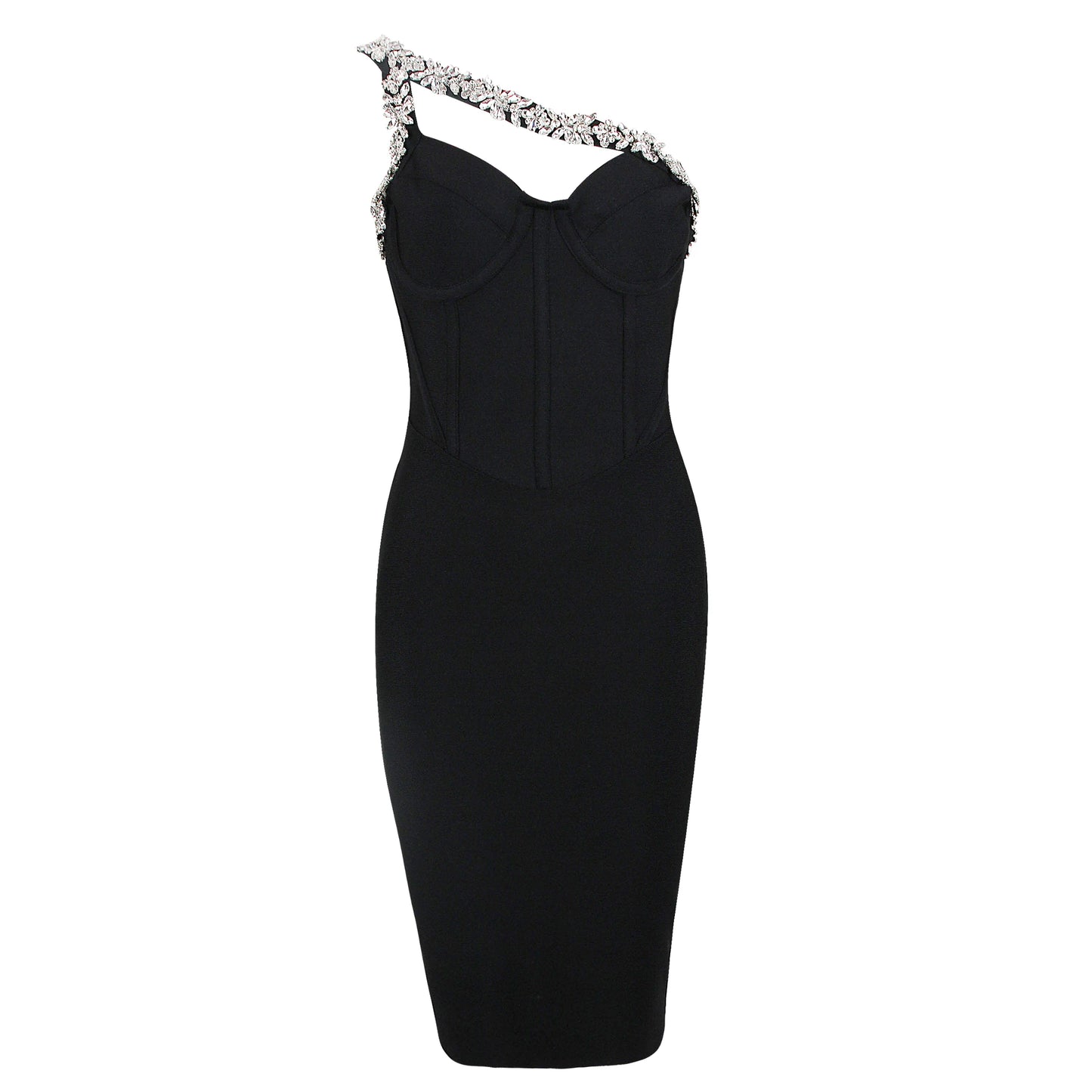 Vestidos French Europe Style Rhinestones Slash Neck Bandage Dress Simple Club Dresses