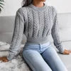 shiny Short Pullover Jumper Women Autumn and Winter New Round Neck Solid Color Knitted Sweater