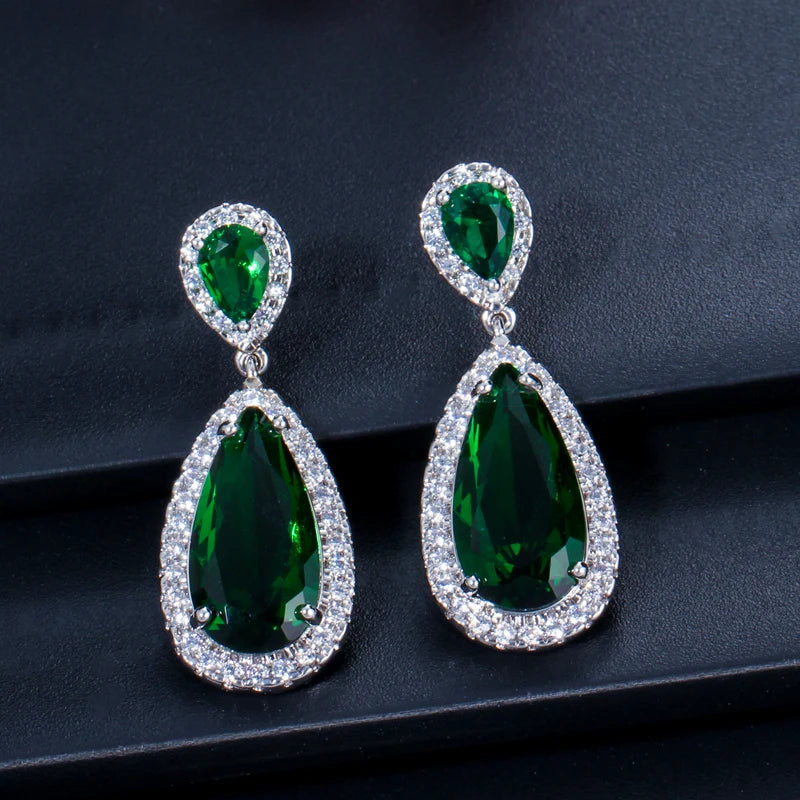 White Gold Plated Cubic Zirconia Crystal Long Tear Drop Dangling Bridal Earrings for Women Party Jewelry Gift with Safe Pin