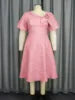 2025 New Fashion Summer Dress Solid Color High Waist Puff Short Sleeve Plus Size A-Line Women's Dress