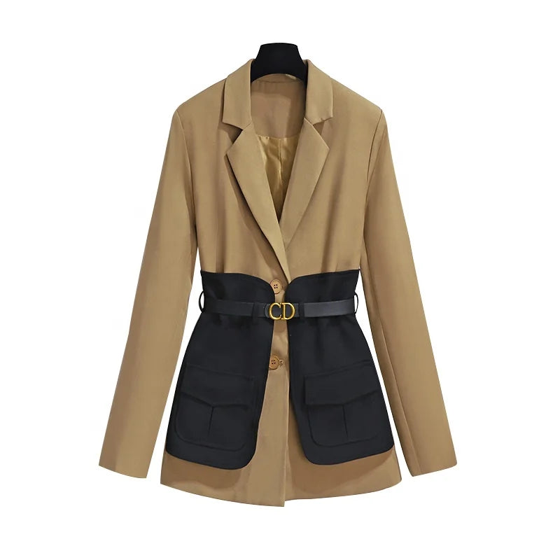 Leisure Suit Jacket for Women's Autumn High-end Mid Length Korean Version Slim Fitting Suit