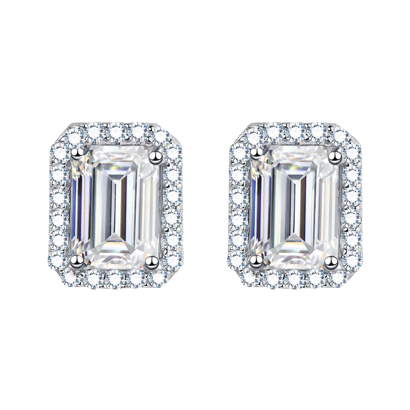 925 Sterling Silver GRA Certified 1CT Emeralds Radiant Cut D Color Moissanite Diamond Wedding Stud Earrings Women Fine Jewelry