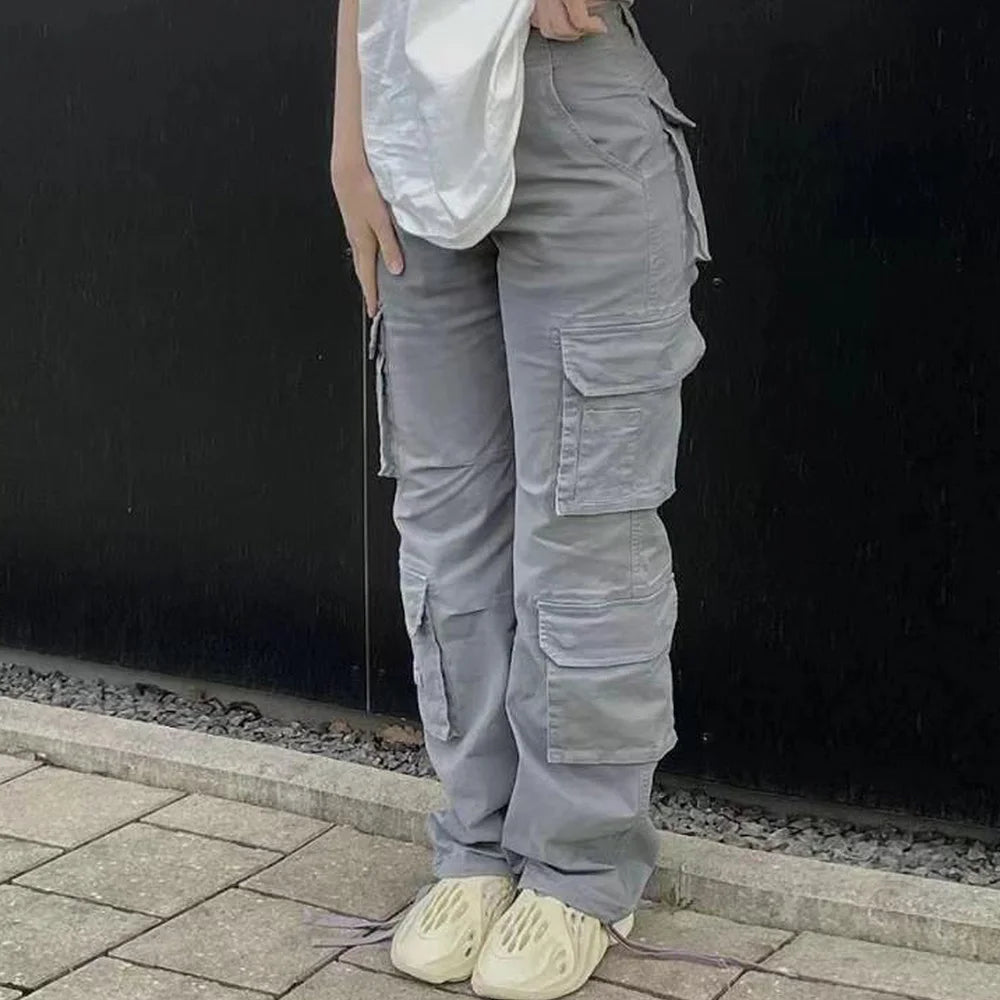 2025 Girls Fashion Loose Cotton Straight Pants Street Hip-hop Outwear Front Pocket Long Overalls Trousers Women's Clothing