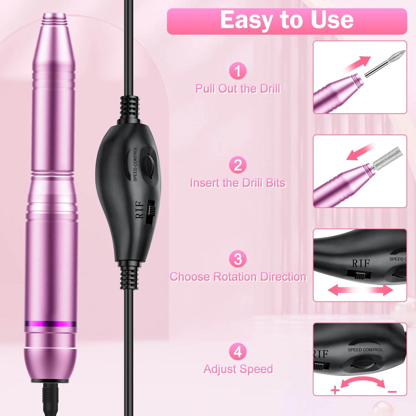 USB Portable Electric Nail File Polishing Tool Manicure Pedicure Nail Supplies for Home and Salon Use