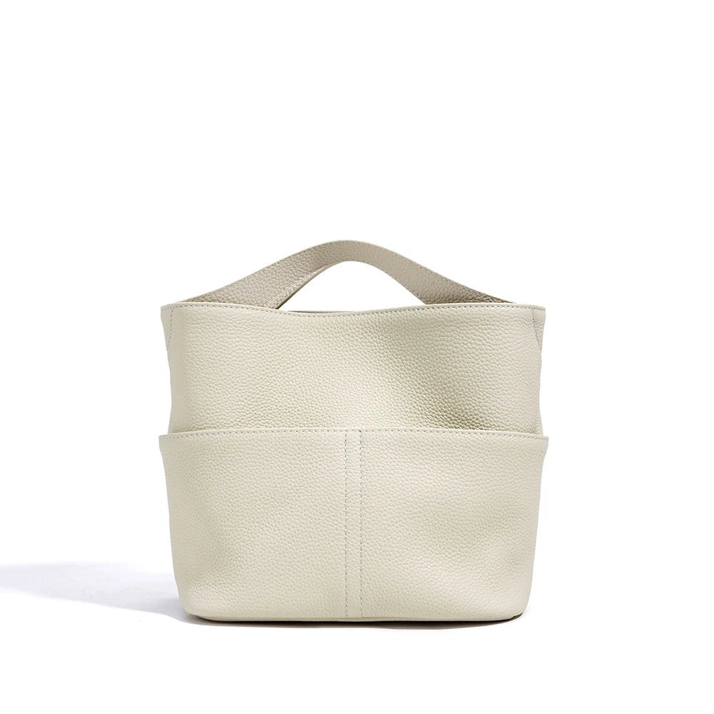 Mini Bucket Bag Women Genuine Leather Tote Bag Cowhide Real Leather Handbag for Lady Colleague Student School Bag