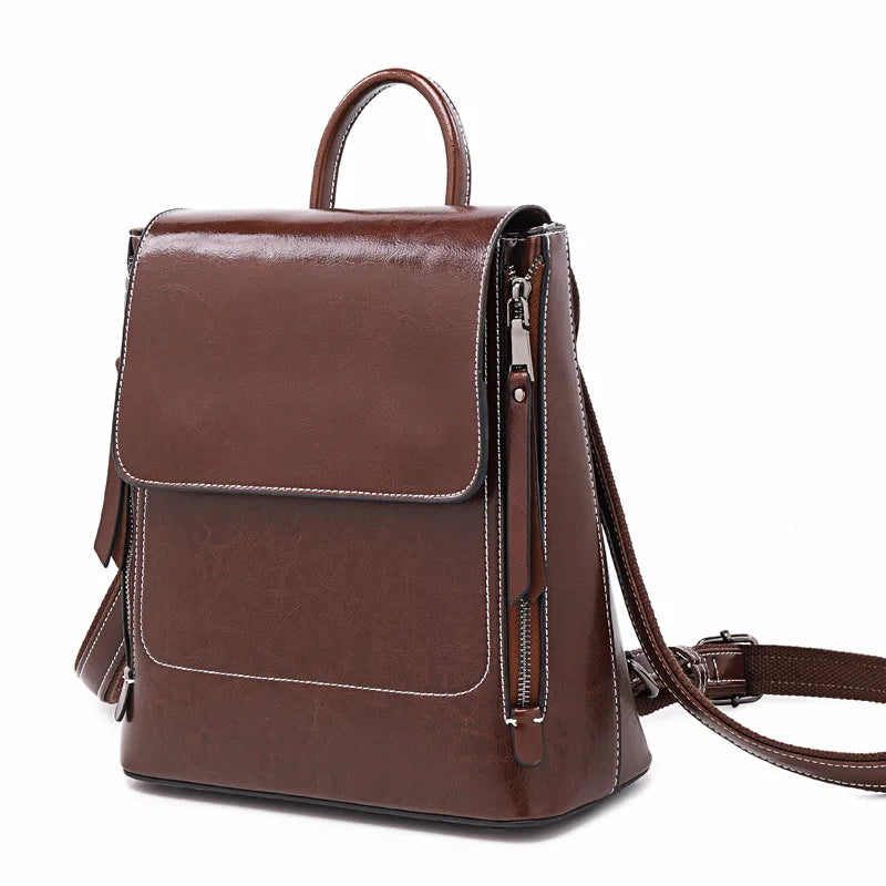 Genuine Leather Large Capacity Backpack for Girls ,Women Famous Brand Designer's Classics with Custom Logo Summer Cover Closure