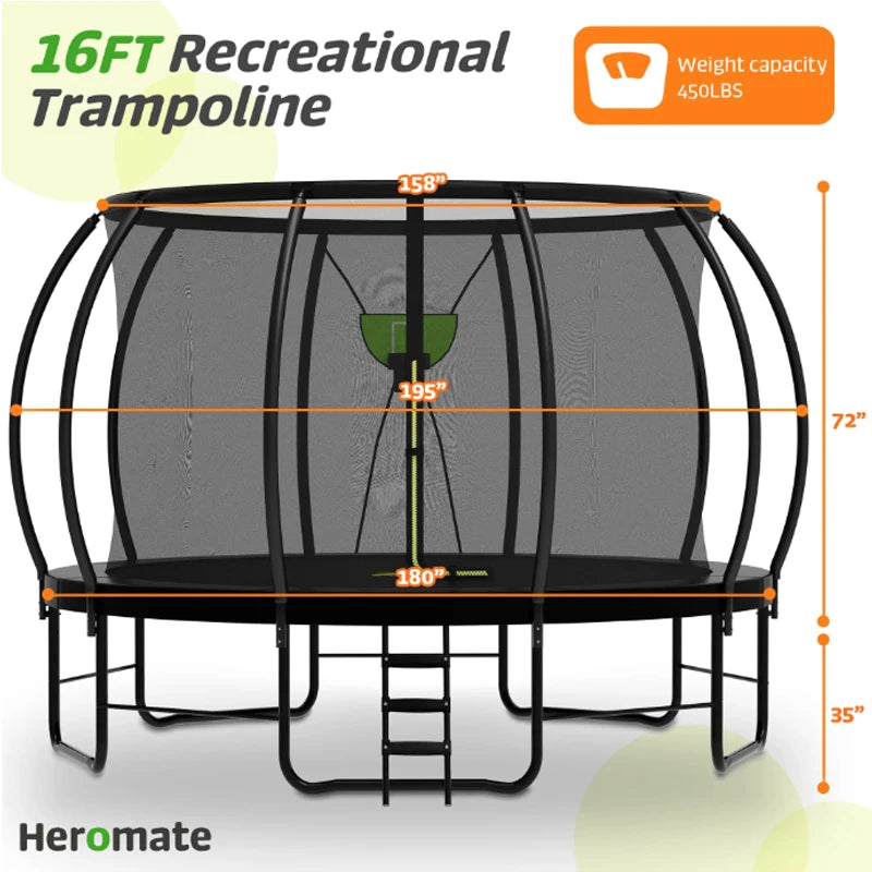 Outdoor PVC Sports Trampoline Big Size Lantern Style Anti-Rust Enclosure Net Ladder Safe for Kids Adults for Home Use