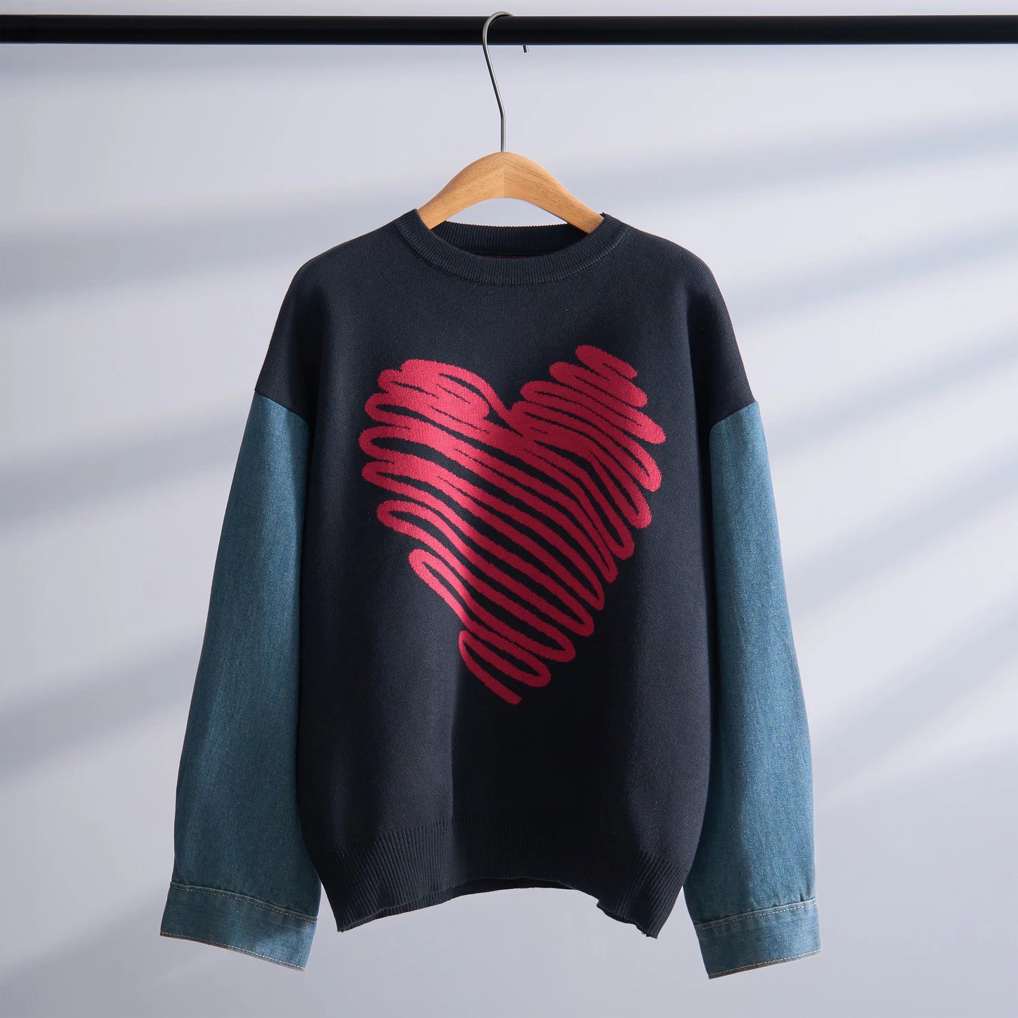 Street Sweet Cool Denim Knitted Thickened Autumn and Winter European and American Style Sweater Loose and Lazy Korean Style