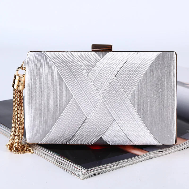 New Women Lady Evening Party Tassels Handbag Retro Bride Simple Small Cloth Elegant Dress Cocktail Bag Handbag