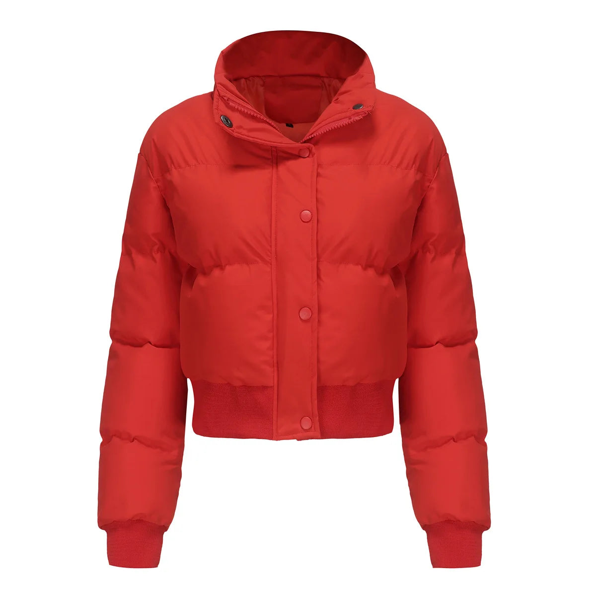 2025 Winter Women Padded Short Coat Solid Color Quilted Jacket Long Sleeve Stand Collar Zipper Button Warm Casual Bread Coat