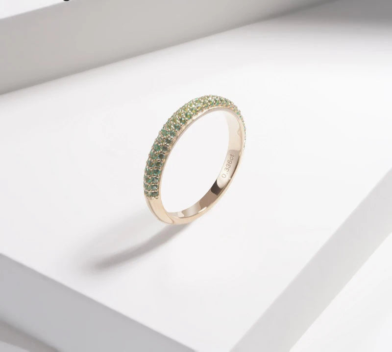 MomentWill "14K Yellow Gold Solid Wedding Band with Lab-Created Emerald and Ruby Gemstones"