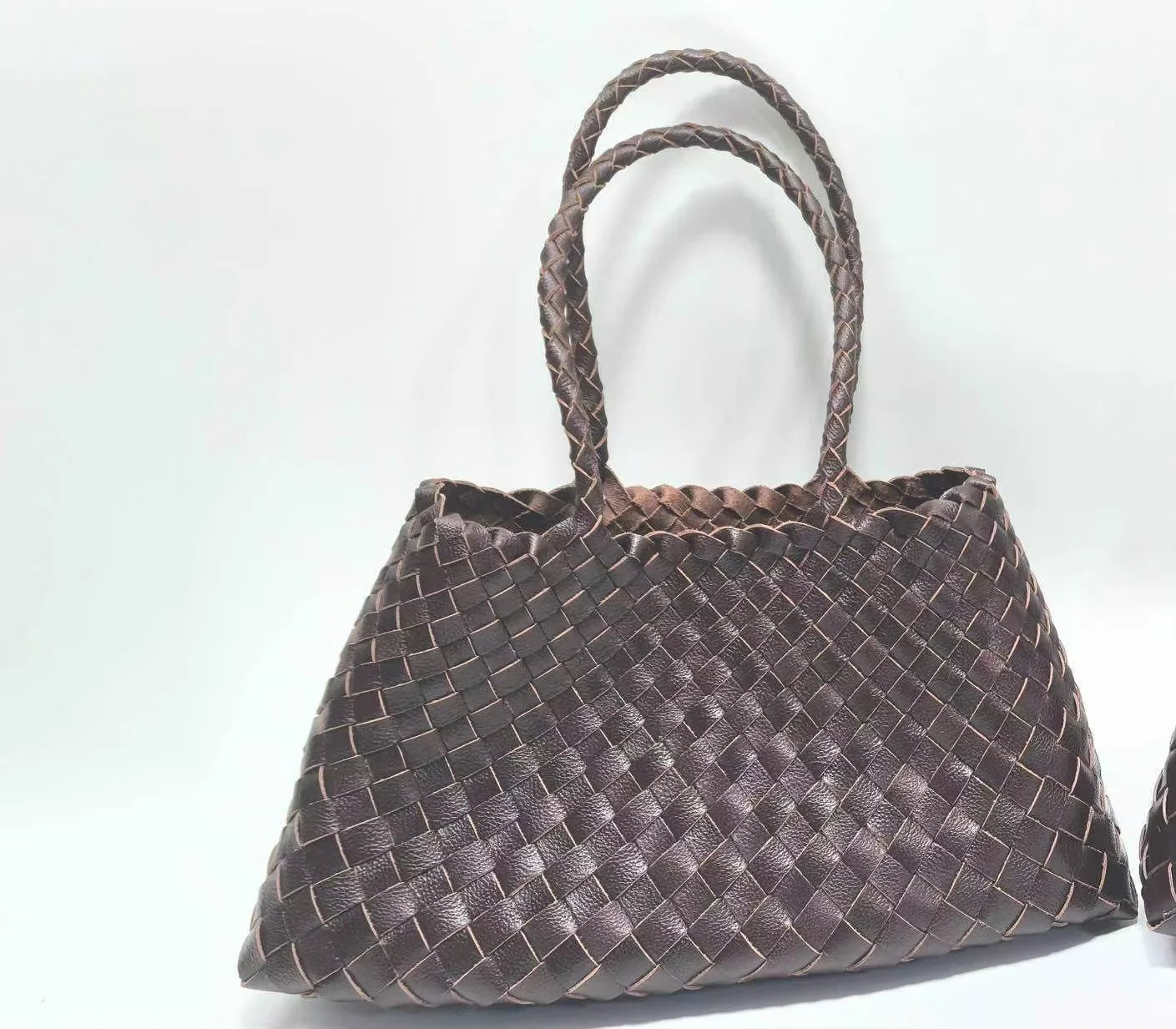 Luxury Tanned Cowhide Genuine Braided Leather Woven Shoulder Bags Large Capacity Soft Hand-woven Women's Bags with Cotton Pouch