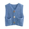 Women Solid Color Button Knit Vest V-neck Waistcoat Knitwear Sweater V-Neck Sleeveless Tops Spring Autumn Fashion Casual Sweater
