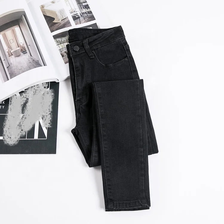 Women'S Pants High Waisted Elastic Tight Small Feet Pencil Jeans