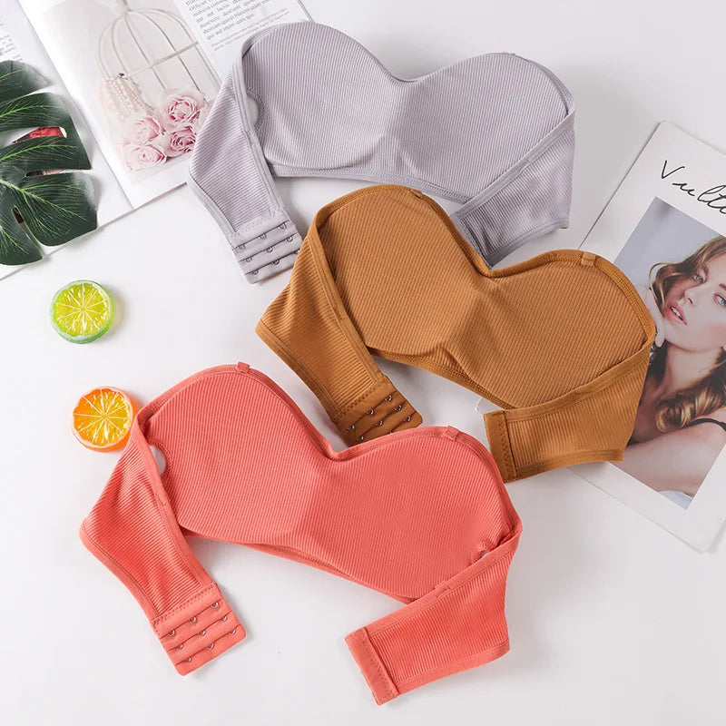 Strapless Tube Tops Women Crop Top Seamless Underwear Back Closure Sexy Lingerie Female Wrap Bra Chest Padded Bandeau Top