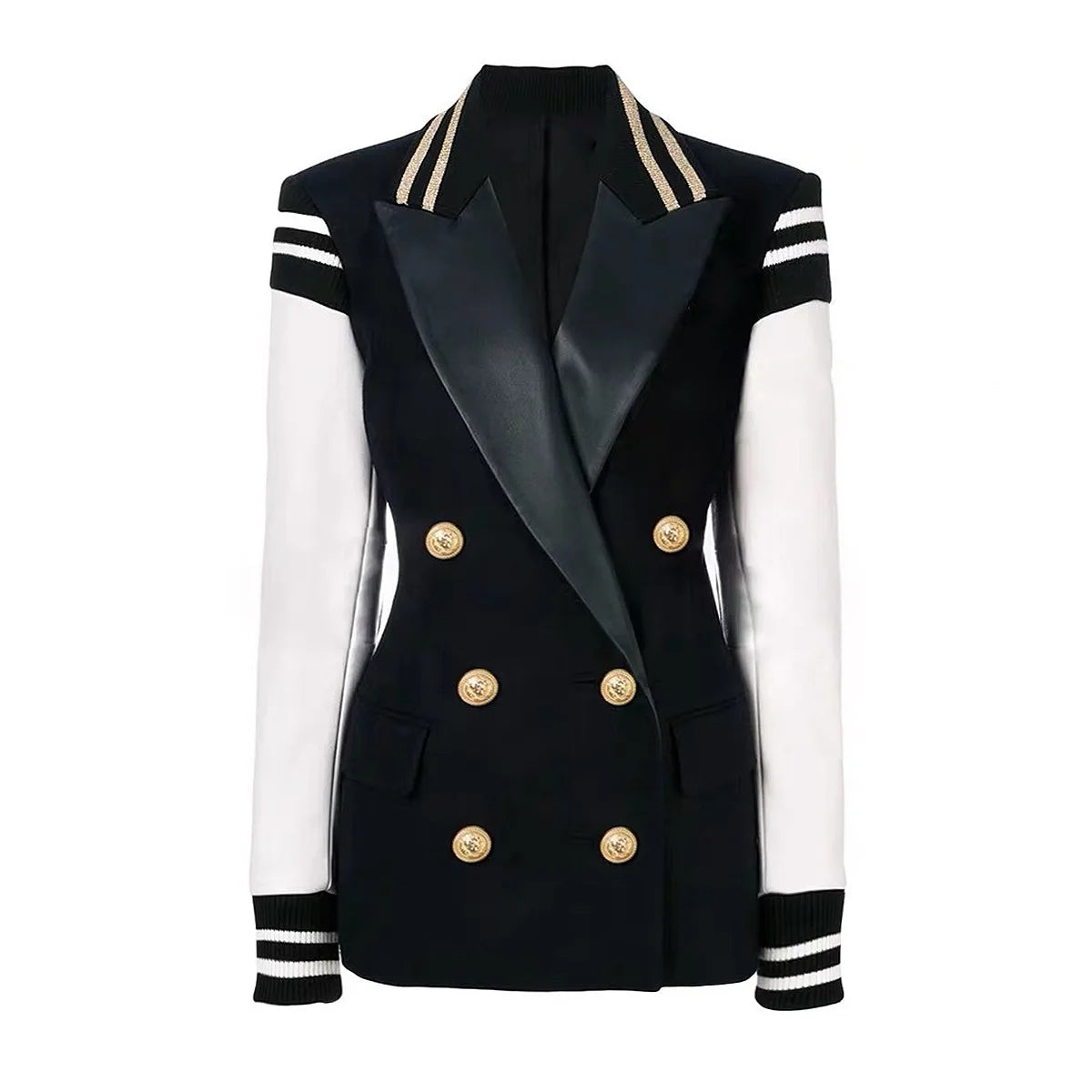 FASHINOWA Women Clothing Long Sleeve Leather Patchwork Double Breasted Women Baseball Coat Jacket