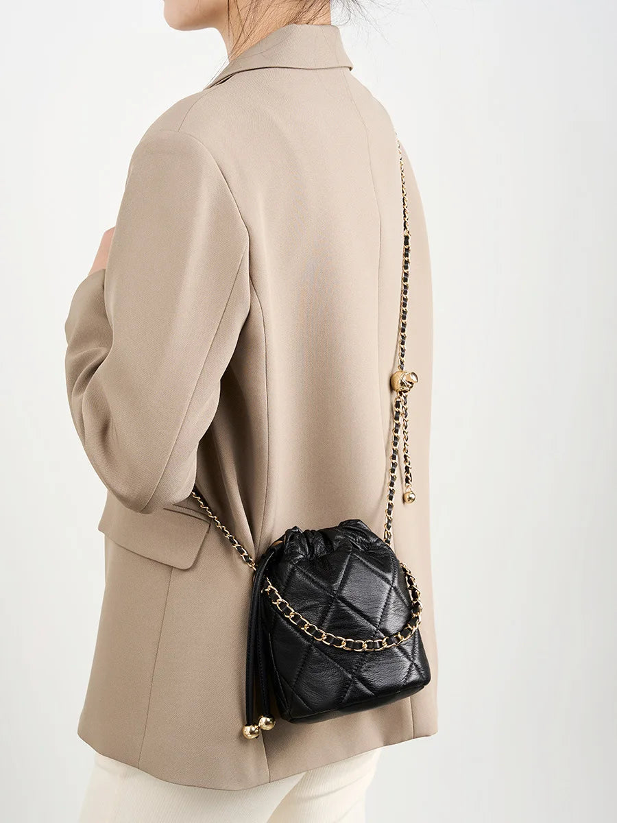 New Trend Luxury Quilted Bucket Bag for Women Genuine Leather Crossbody Mini Shoulder Phone Bag Durable Chain Custom Lady