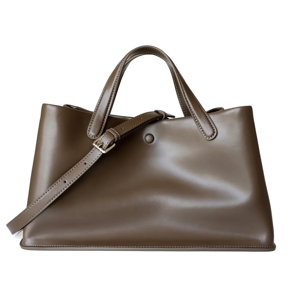 2025 New Arrival Women's Retro Cow Leather Large Capacity Shoulder Bag Vintage Style Fashionable Simple Lady Handbag