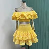 2025 Spring Summer New Lace Two Pieces Sets Off-Shoulder Crop Top + Flounce Hem Skirt Co-ord Set