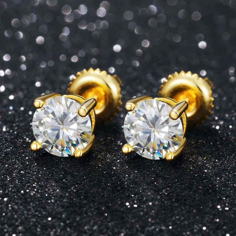 925 Sterling Silver GRA Certified Screw Back 0.5 1 2 Ct Carat Diamond Moissanite Stud Earring Men Women Engagement Fine Jewelry