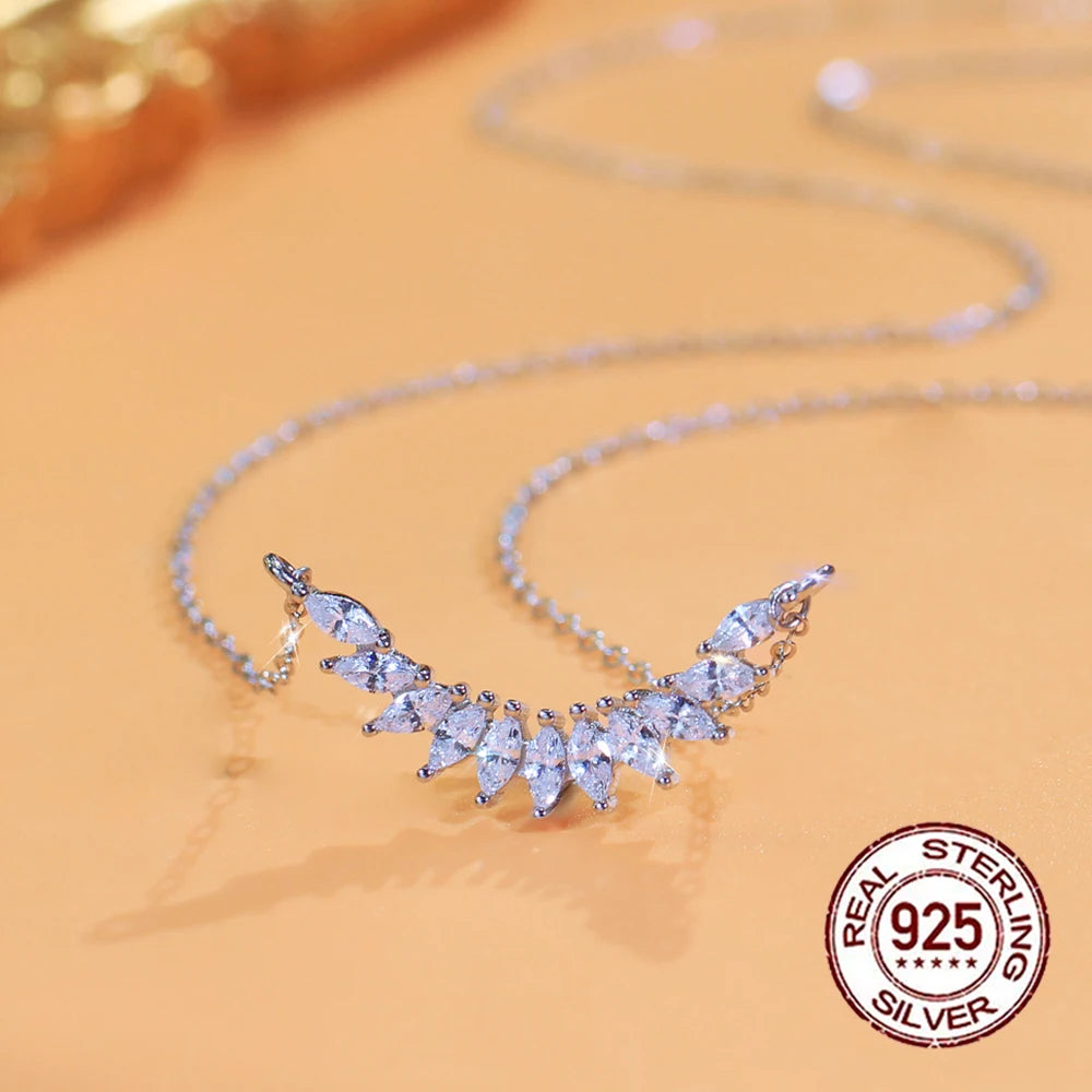 Fine Jewelry S925 Sterling Silver White Marquise Cut Cubic Zirconia Arc Pendant Necklace for Women Lady Valentine's Day Gifts