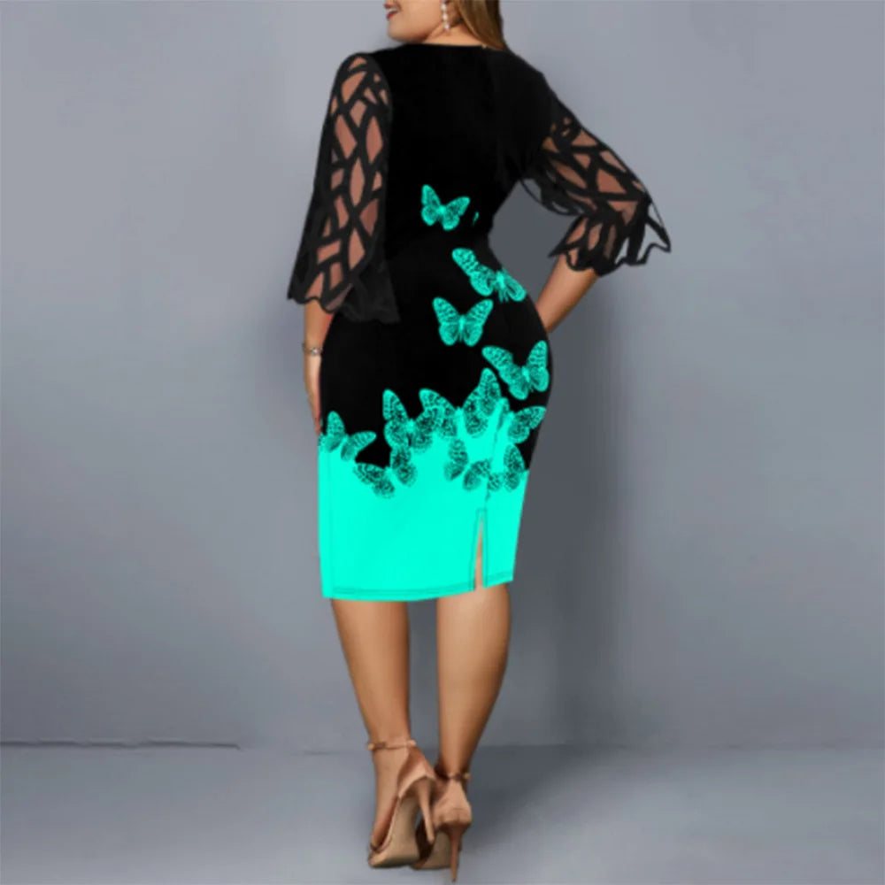 2025 Plus Size Patchwork Lace Slimming Dress: Flattering Stylish Essential for Women
